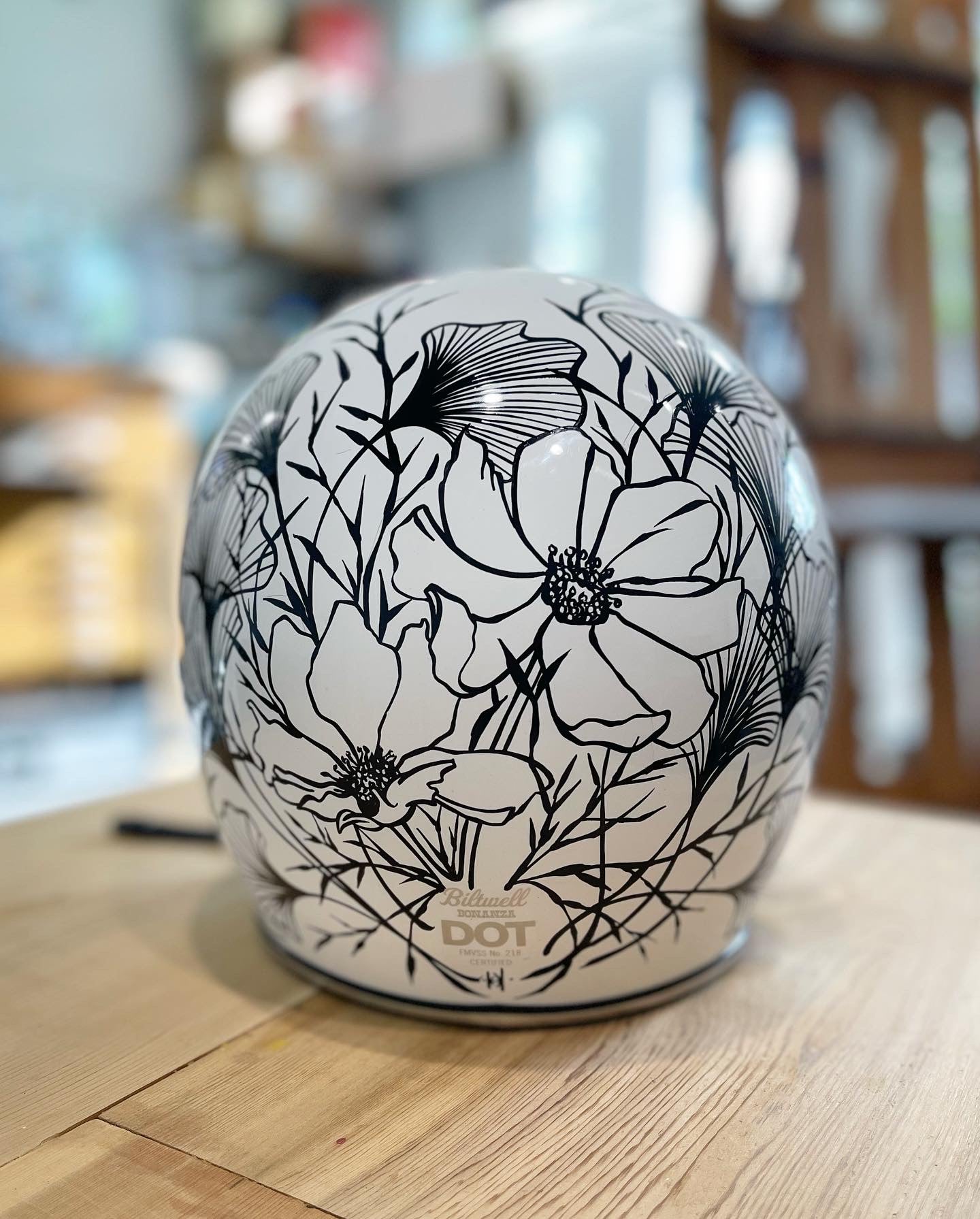 Custom Biltwell Bonanza Helmet, Size Med, Hand Painted, Pinstriping