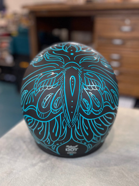 Moth and Henna Custom Biltwell  Helmet, Size Med, Hand Painted, Pinstriping