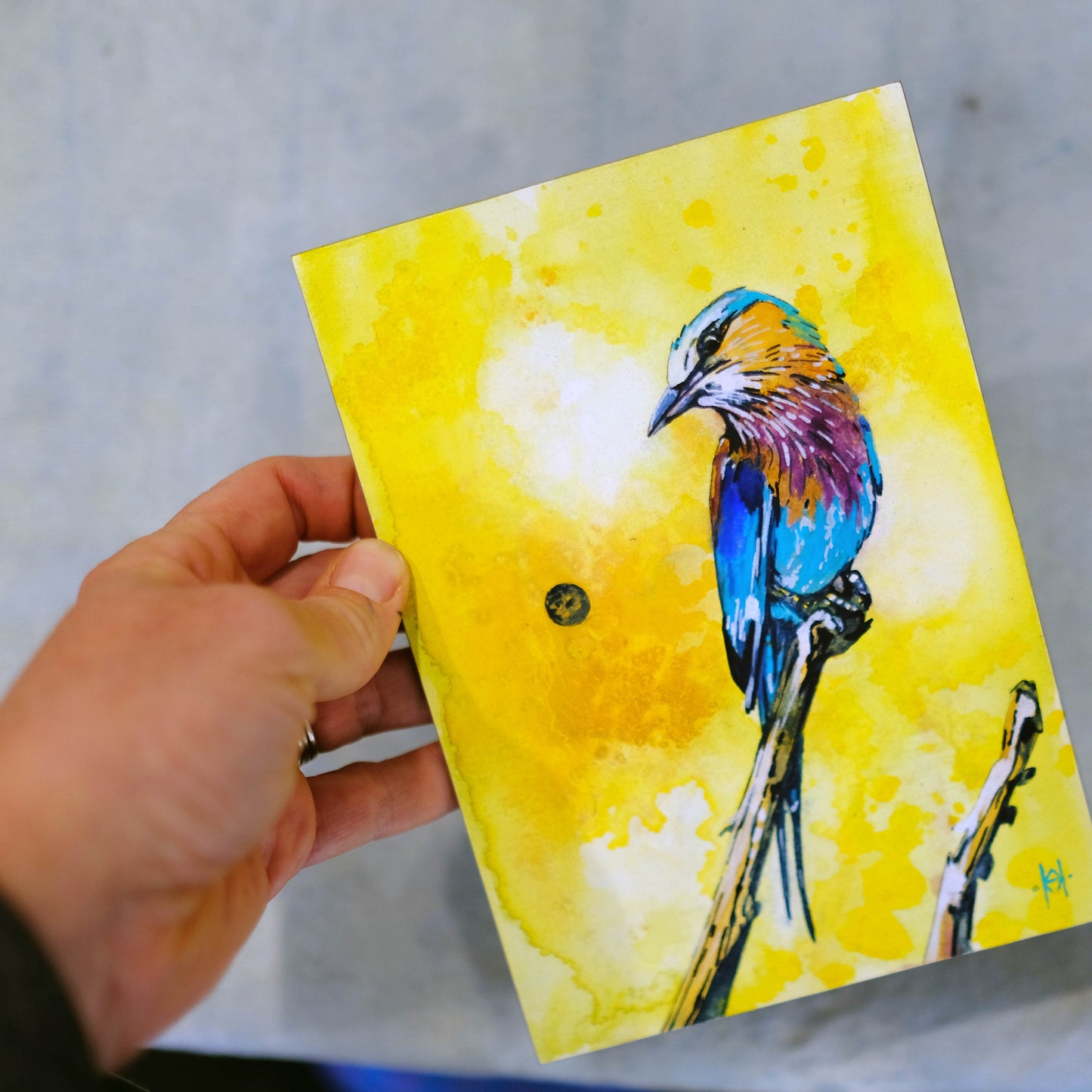 Violet Breasted Roller, Original 5x7 Watercolor on Panel